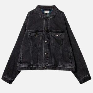 Elwood Western Washed Black Denim Jacket with plaid flannel lining NWOT
